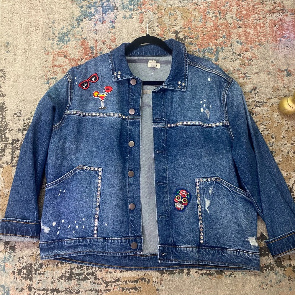 Oversized custom denim jacket with vintage patches